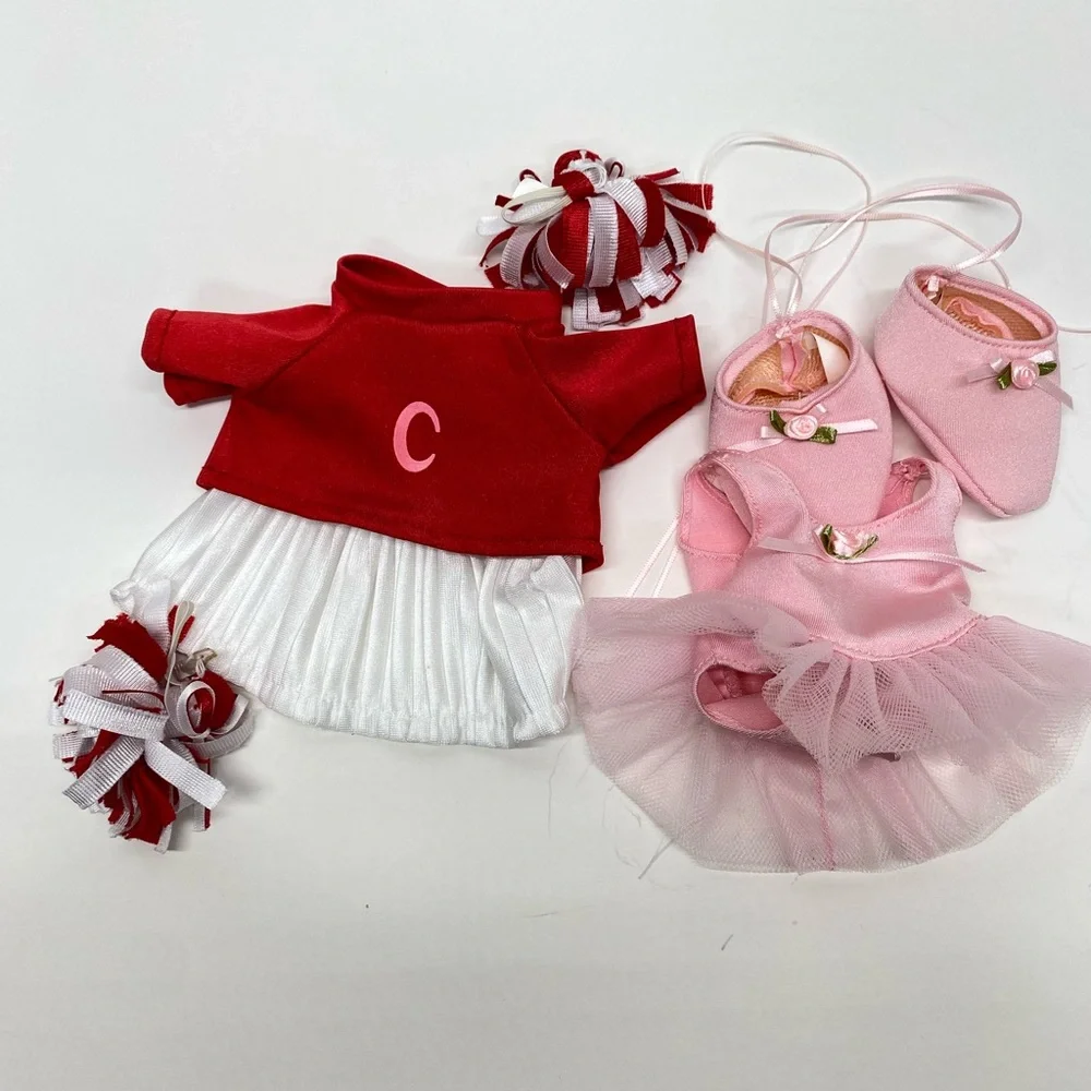 Pink Ballerina Dress & Red Cheer Outfit Set for Dolls or Small Build a Bear